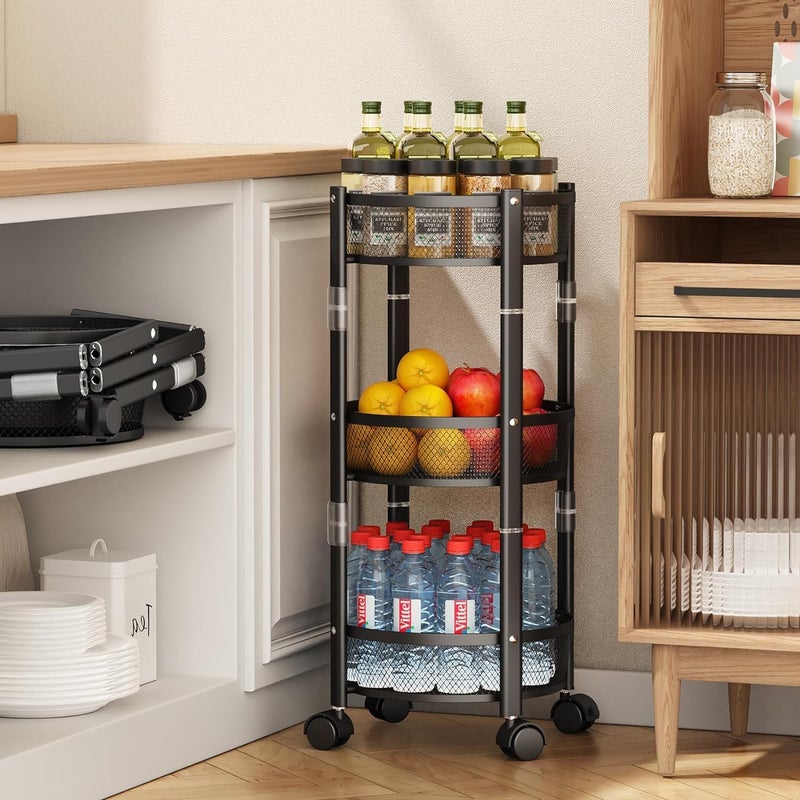 TRADY 3Tier Metal Kitchen Rotating Trolley Storage Rolling Cart Kitchen Storage Rack Kitchen Organizer Items Vegetable Fruit Basket Stand for Storage Onion Potato Rack Black - Image 4