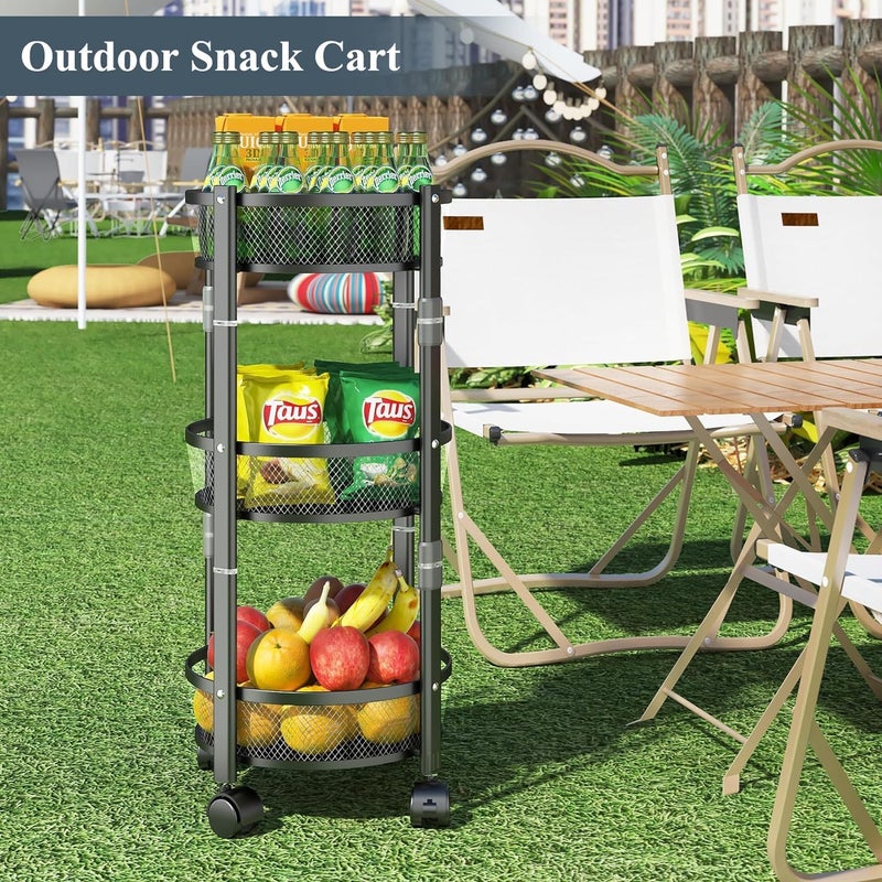 TRADY 3Tier Metal Kitchen Rotating Trolley Storage Rolling Cart Kitchen Storage Rack Kitchen Organizer Items Vegetable Fruit Basket Stand for Storage Onion Potato Rack Black - Image 2