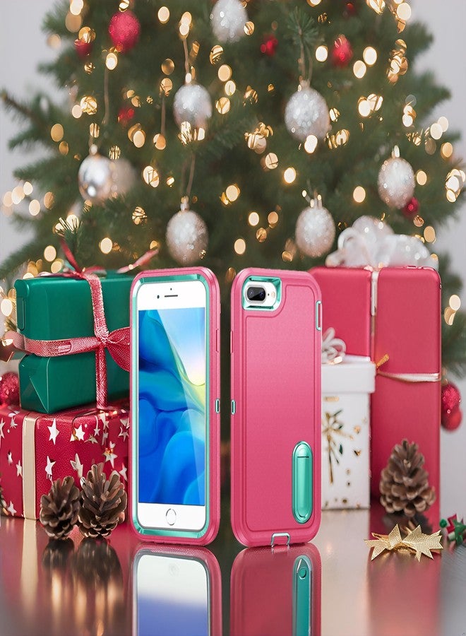 اي دي ويل جراب IDwel لهواتف iPhone 8 Plus/7 Plus/6S Plus/6 Plus مع مسند، حماية فائقة ضد الصدمات والخدوش، تصميم نحيف، لون وردي/أزرق فاتح - Image 2