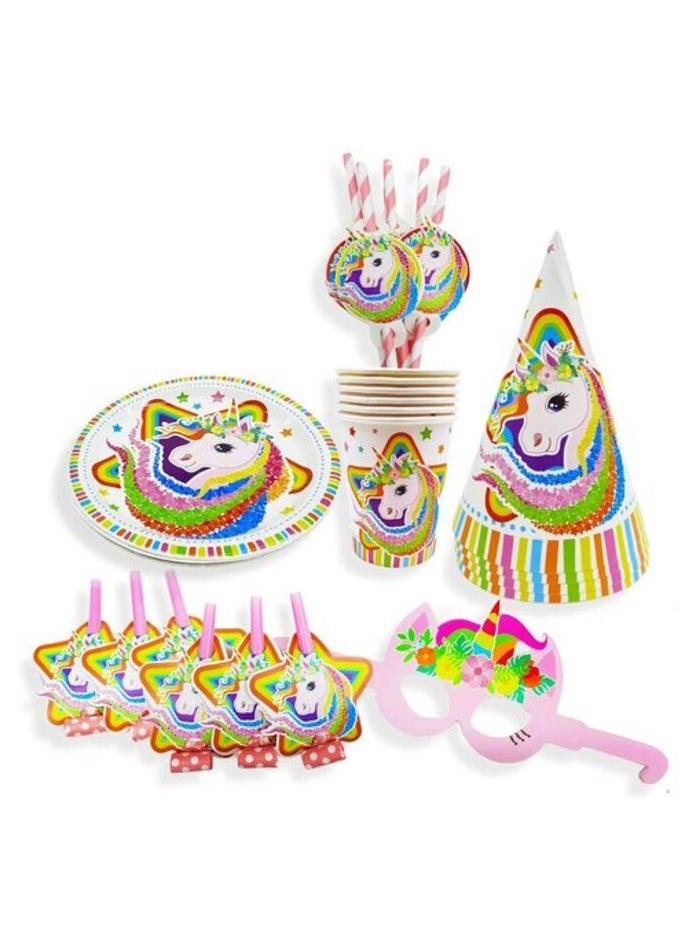 بارتي تايم طقم أدوات مائدة للحفلات يونيكورن مكون من 36 قطعة من بارتي تايم، أطباق أواني طعام للاستعمال مرة واحدة - Image 1