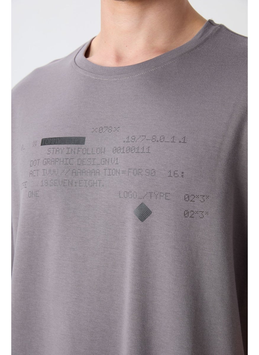Tommy Life Dark Grey Cotton Thick Soft Texture Oversize Fit Printed Men's T-Shirt - 88326  - Image 2