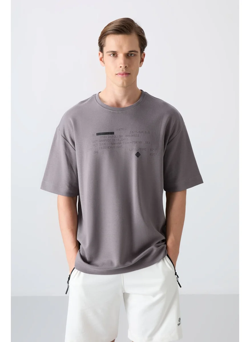 Tommy Life Dark Grey Cotton Thick Soft Texture Oversize Fit Printed Men's T-Shirt - 88326