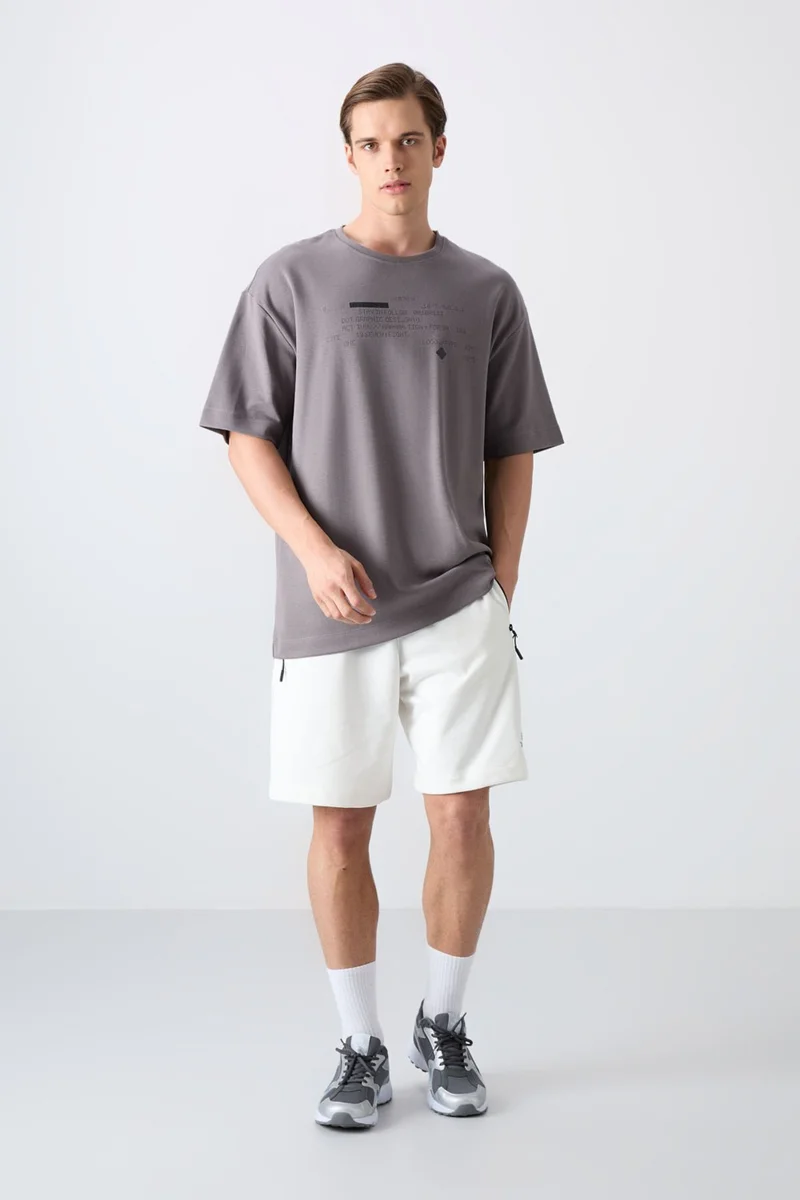 Tommy Life Dark Grey Cotton Thick Soft Texture Oversize Fit Printed Men's T-Shirt - 88326