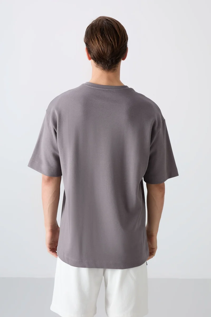 Tommy Life Dark Grey Cotton Thick Soft Texture Oversize Fit Printed Men's T-Shirt - 88326