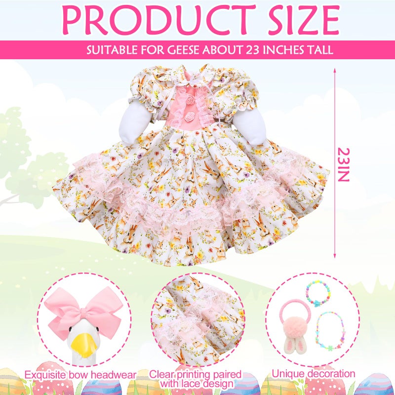 Abbylike 1 Set Easter Bunny Porch Goose Outfit Rabbit Yard Goose Costume Clothes with Bow Headband Fits Large 23'' H Cement for Easter Day Outdoor Patio Garden Lawn Pathway Spring Statue Decor - Image 3