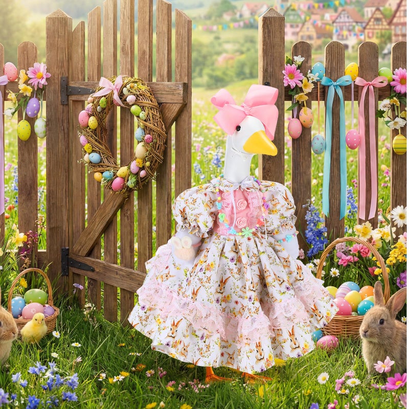 Abbylike 1 Set Easter Bunny Porch Goose Outfit Rabbit Yard Goose Costume Clothes with Bow Headband Fits Large 23'' H Cement for Easter Day Outdoor Patio Garden Lawn Pathway Spring Statue Decor - Image 4