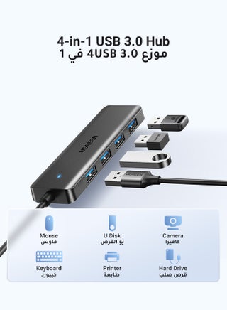 موزع USB  منافذ 4 محول متعدد المنافذ، مركز بيانات نحيف للغاية، موزع USB A [الشحن غير مدعوم] وصلة USB متعددة لأجهزة لابتوب، وأجهزة الكمبيوتر المكتبية كابل بطول 20 سم - view 2