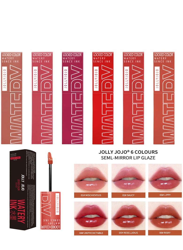 جولي جوجو ملمع شفاه مائي مكون من 6 ألوان، مرطب ومغذي، يدوم طويلاً، يعدل لون البشرة، سهل التلوين، غير لاصق، 6 قطع - Image 1