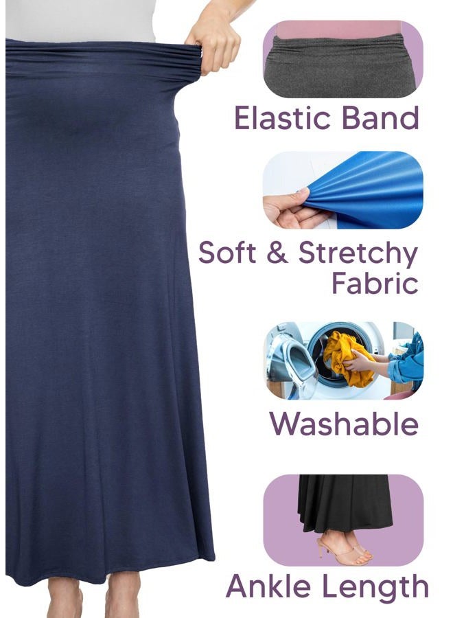 STRETCH IS COMFORT Women's Knee Length Ruched Waist Flowy Skirt Navy Blue Large - Image 4
