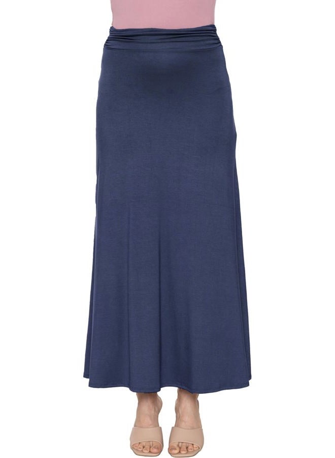 STRETCH IS COMFORT Women's Knee Length Ruched Waist Flowy Skirt Navy Blue Large - Image 1