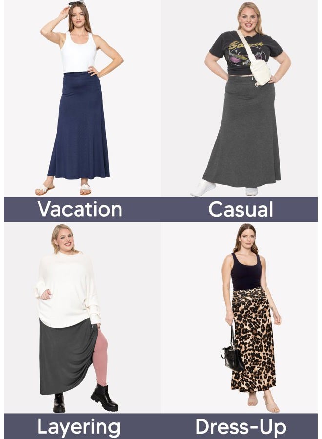STRETCH IS COMFORT Women's Knee Length Ruched Waist Flowy Skirt Navy Blue Large - Image 5