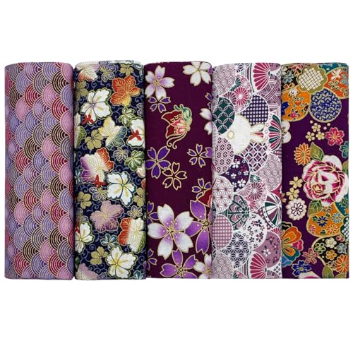 aufodara 5Pcs Cotton Fabric 157x314 Japanese Style Printed Fat Quarters for DIY Sewing Quilting Artcraft Purple - Image 1
