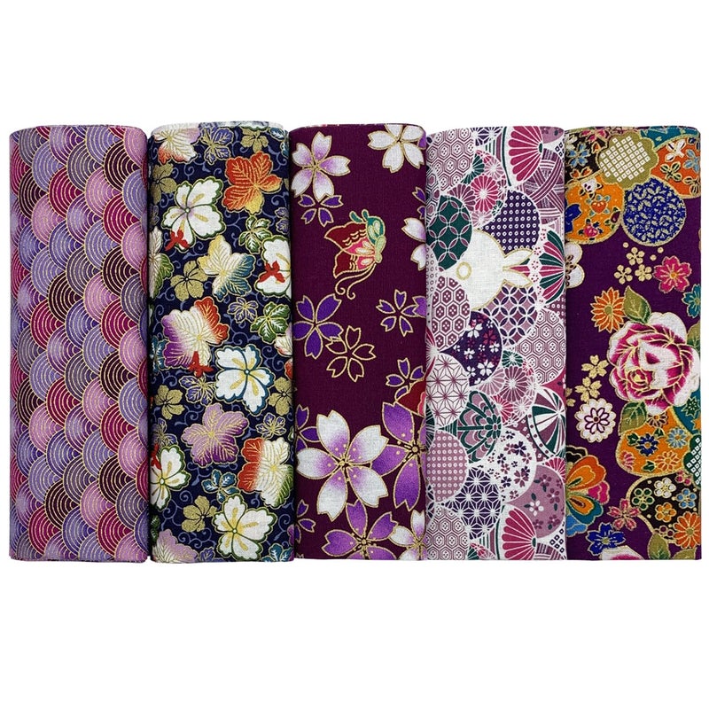 aufodara 5Pcs Cotton Fabric 157x314 Japanese Style Printed Fat Quarters for DIY Sewing Quilting Artcraft Purple - Image 2