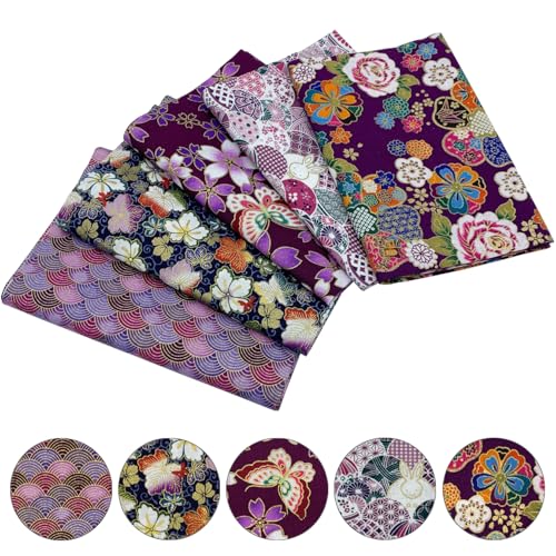 aufodara 5Pcs Cotton Fabric 157x314 Japanese Style Printed Fat Quarters for DIY Sewing Quilting Artcraft Purple - Image 3