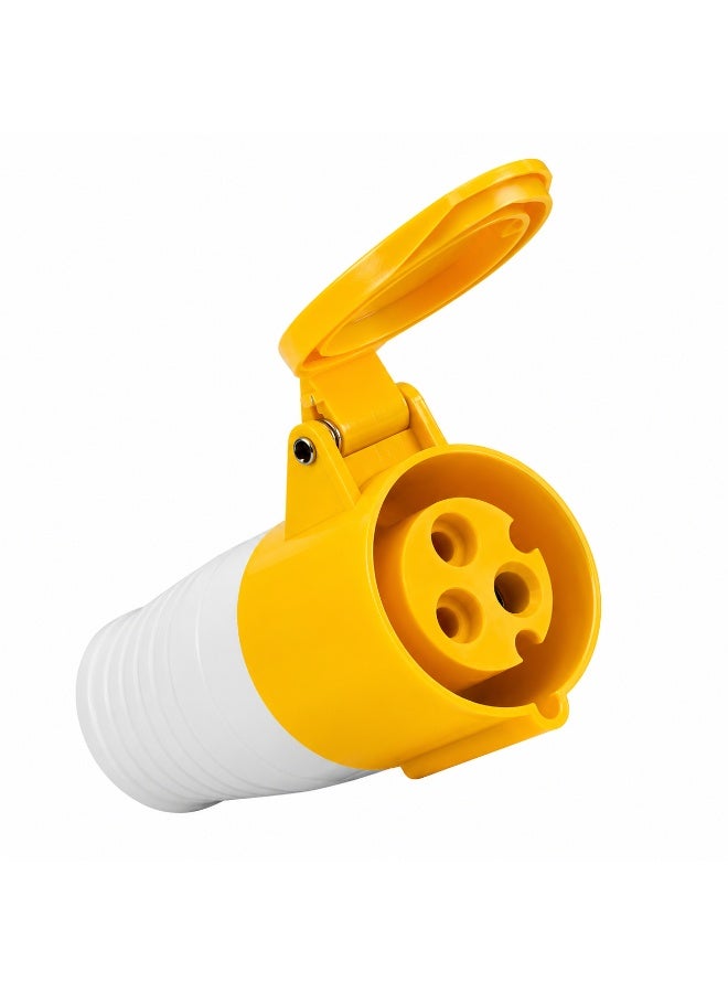 16A 3-Pin Industrial Female Coupler, Yellow 110–130V 2P+E Cable Socket, IP44 Splash-Resistant Electrical Connector for Generator, Workshop & Construction Use - Image 1