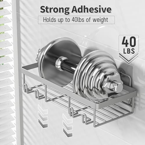 Liuoud 5 Pack Shower Caddy Organizer Rack Shelf for Inside Shower, Self Adhesive Bathroom Wall Storage Basket Rustproof Stainless Steel Large Capacity Shampoo Holder, Grey - Image 4