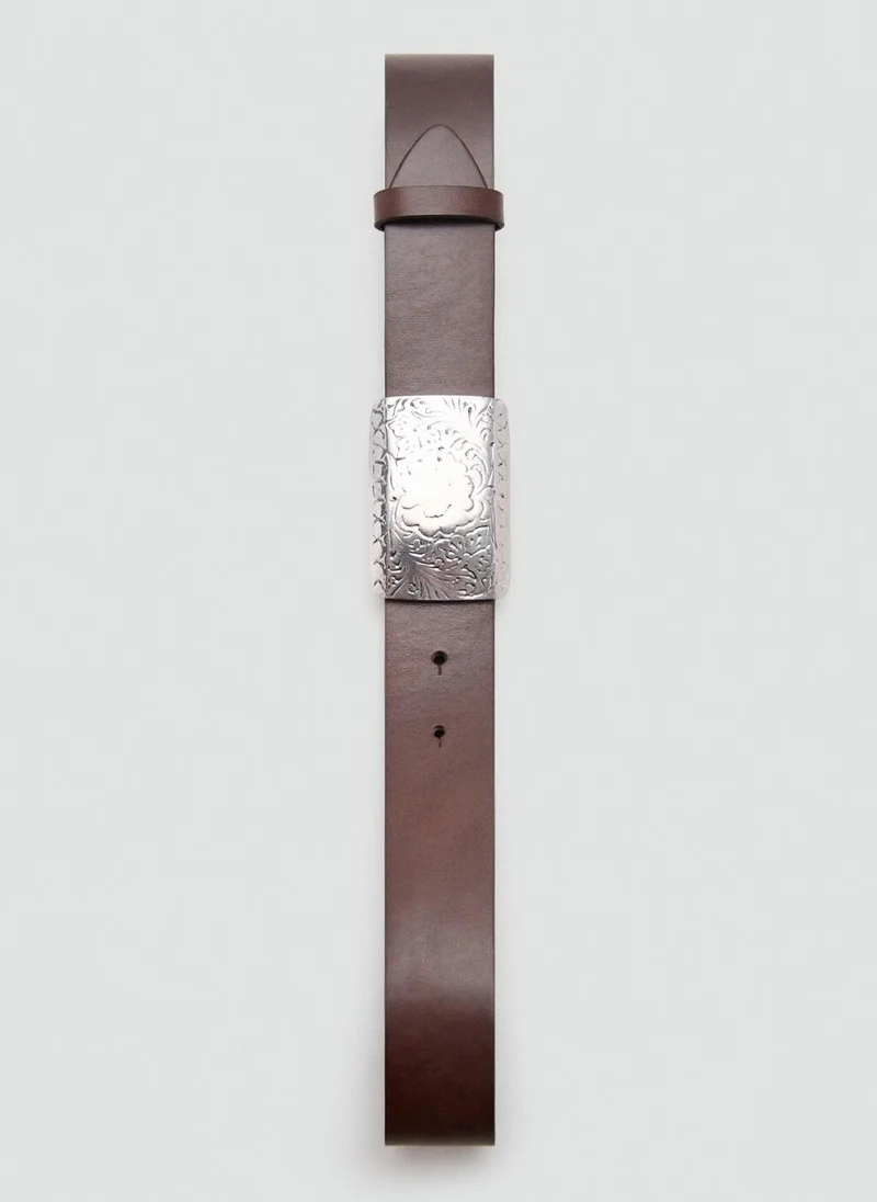 MANGO Engraved buckle leather belt