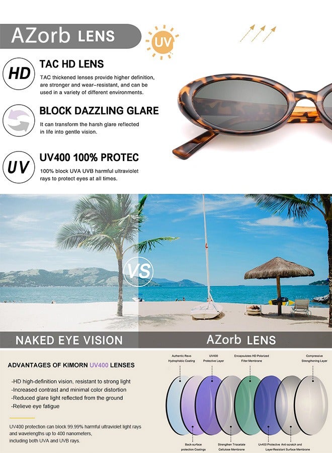 AZorb Oval Sunglasses Women Cat Eye Retro Sun Glassess Men Women Fashion Sunglass Small Lens Eyewear Aesthetic Design Ladies Eye Glasses for UV400 Protection Shades Green - Image 2