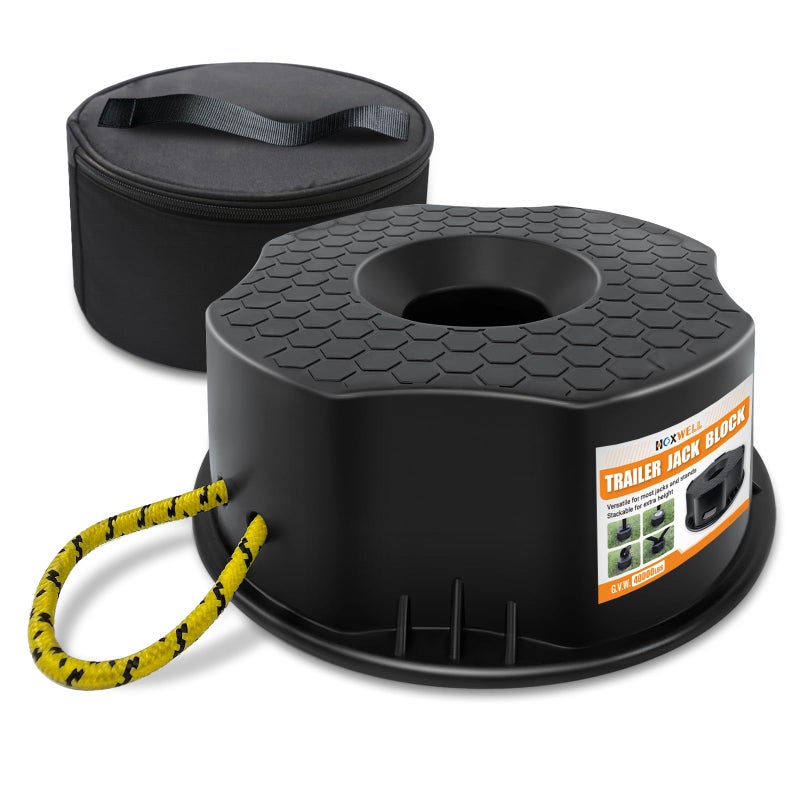 HOXWELL RV Trailer Jack Block with Bag Camper Stabilizer Blocks for Travel Trailer Use for Any Tongue Jack Post Foot 5th Wheels Round or Square or Scissor Stabilizer 1 PC