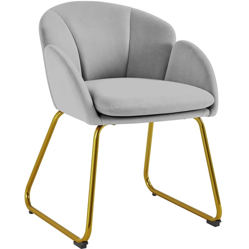 Yaheetech Flower Shape Velvet Vanity Chair Modern Side Chair Armchair with Golden Metal Legs for Living RoomDressing RoomBedroomHome OfficeKitchen Gray