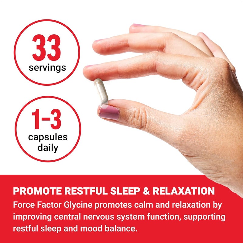 FORCE FACTOR Glycine to Promote Relaxation and Restful Sleep Support Cognitive Function Mood Balance and Nerve Health 100 Vegetable Capsules - Image 3