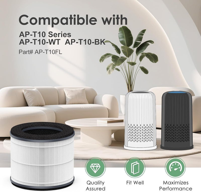 HSIAMEN فلتر بديل AP-T10-WT AP-T10FL متوافق مع فلتر جهاز تنقية الهواء من HoMedics بديل فلتر TotalClean Tower Model AP-T10 AP-T10-WT AP-T10-BK من نوع HEPA الحقيقي مع ترشيح من 3 مراحل، عبوة مزدوجة - Image 2