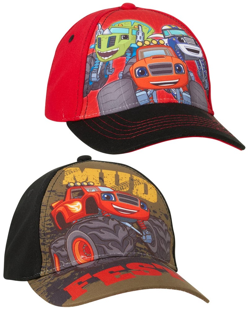 Nickelodeon Boys Blaze The Monster Machines 2 Pack Cotton Curved Brim Strap Back Baseball Cap Ages 24 Size 24T Blaze OliveRed - Image 2