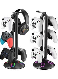 Gaming Rgb Headphone Stand Controller Holder With 9 Light Modes Headset Stand With 2 Usb Charging Ports And 3.5Mm & Type C Controller Stand Hanger Accessories For Desk And Gamer 1 Pcs Black