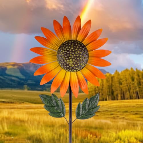 Venniy Sunflower Wind SpinnerGarden Windmills and Spinners for YardMetal Flowers for OutsideMetal Kinetic Wind Sculptures 128 57 Inches - Image 1