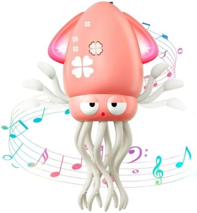 WAVISA Dancing Squid Baby Toy, Electric Crawling Octopus Tummy Time Toy, Rechargeable Magic Dancing Music Squid Baby Toys for 3 4 5 6 Year Old Kids Boy Girl Birthday Gifts Christmas Stocking Stuffers (Pink) - Image 3