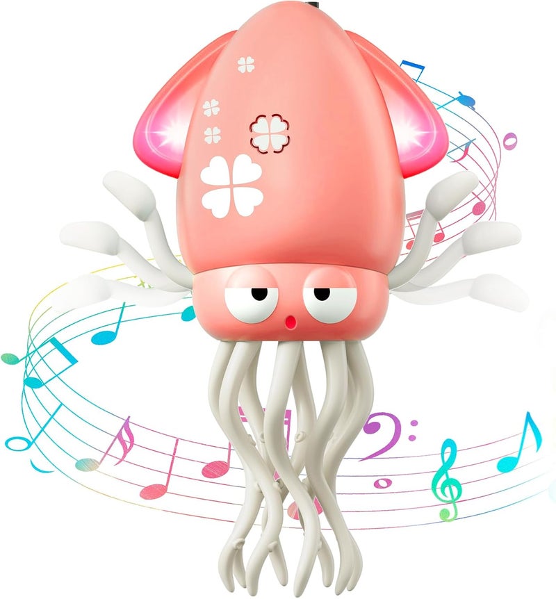 WAVISA Dancing Squid Baby Toy, Electric Crawling Octopus Tummy Time Toy, Rechargeable Magic Dancing Music Squid Baby Toys for 3 4 5 6 Year Old Kids Boy Girl Birthday Gifts Christmas Stocking Stuffers (Pink) - Image 2