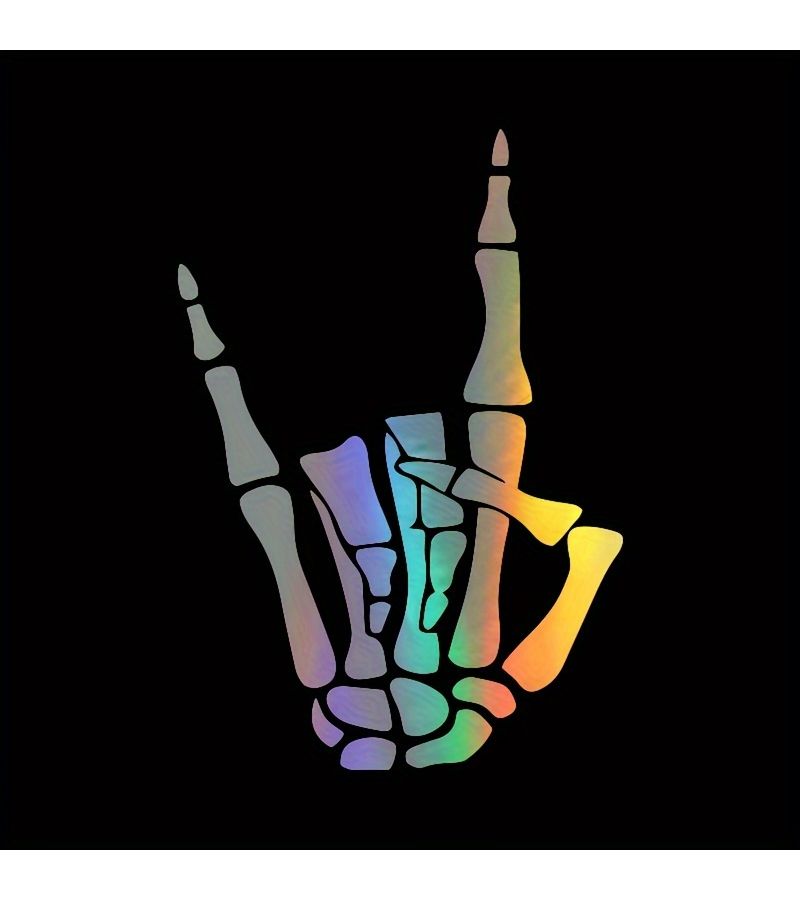 Black Rock On Skeleton Hand Decal Devil Horn Sign Metal Vinyl Sticker 1pc - Image 4