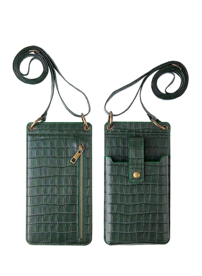 General Lightweight crossbody phone bag women's crocodile shoulder phone bag, crossbody long card wallet with card holder and mirror 