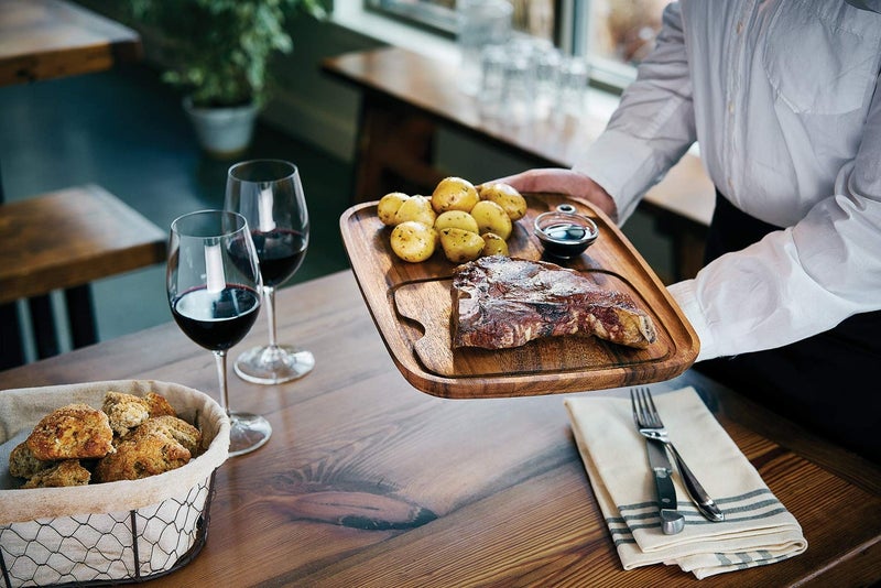 Ironwood Gourmet Fort Worth Steak Plate with Juice Channel, Acacia Wood 13 x 11 x 0.75 -inches, Brown - Image 5