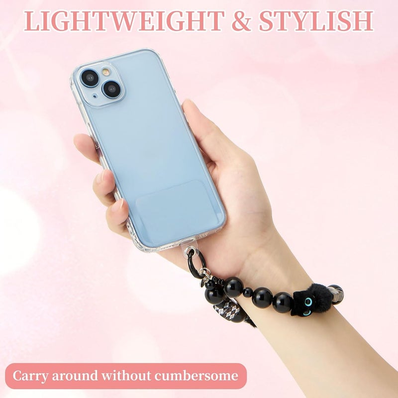 KASTWAVE Cute Phone Charm for Women, Universal Anti-Theft Phone Wrist Strap, Hands-Free, Beaded Wrist Strap Lanyard with Tether Tab, Detachable Phone Chain Wristlet (Black) - Image 2