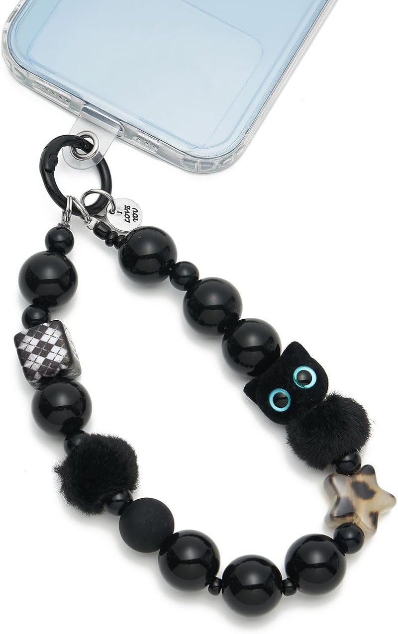 KASTWAVE Cute Phone Charm for Women, Universal Anti-Theft Phone Wrist Strap, Hands-Free, Beaded Wrist Strap Lanyard with Tether Tab, Detachable Phone Chain Wristlet (Black) - Image 1