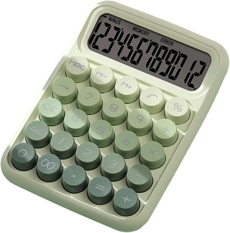 Mechanical Switch Calculator Handheld Portable Retro Round Keys 16x11.5cm 15° Tilt Screen for Daily and Basic Office, Gradient Green - Image 1