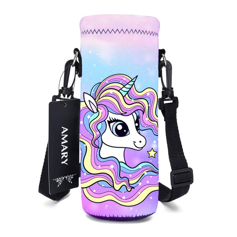 AMARY 500ML Neoprene Water Bottle Carrier Bag with Adjustable Shoulder StrapInsulated Water Bottle Cover for Stainless SteelGlassPlastic Bottles 169OZ cute unicorn - Image 2