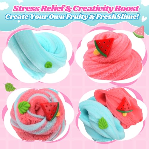 Keemanman 2 Pack Cloud Slime Kit with Red Watermelon and Mint Charms, Scented DIY Slime Supplies for Girls and Boys, Stress Relief Toy for Kids Education, Party Favor, Gift and Birthday - Image 3