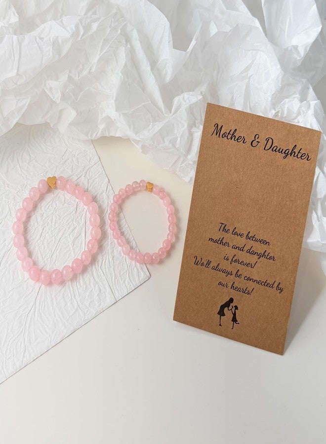 اتش تي اتش أساور HTH للأم وابنتها، سوار متطابق للأم وابنتها من الحجر الطبيعي على شكل قلب (وردي) - Image 3
