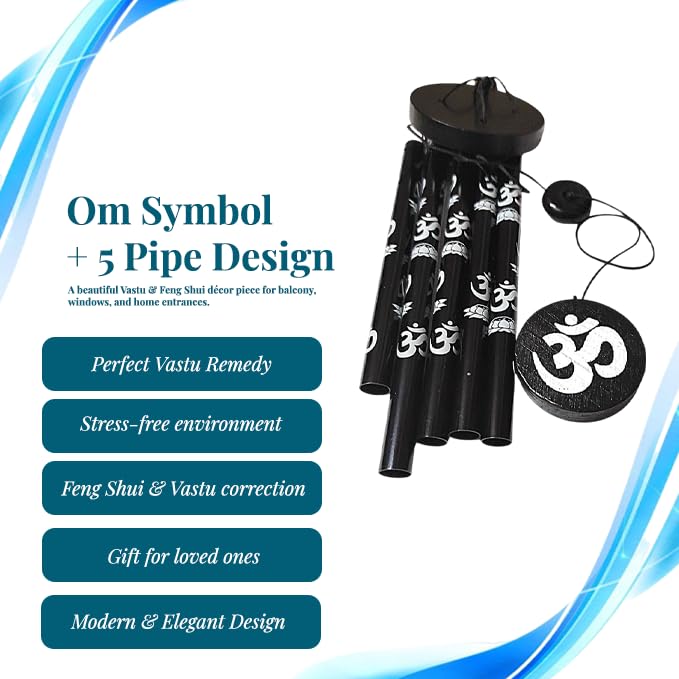 GJ Feng Shui Om Vastu Five Pipe Wind Chime for Balcony, Window and Om Wind Chime Positive Energy - Image 3