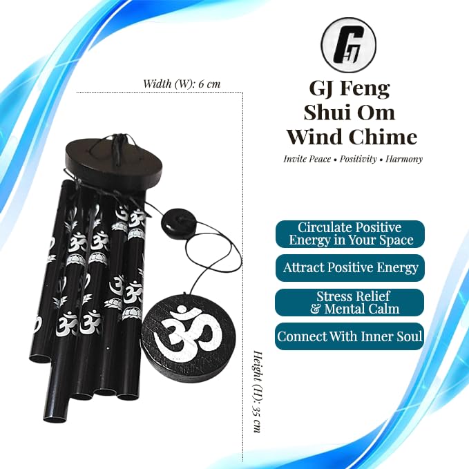 GJ Feng Shui Om Vastu Five Pipe Wind Chime for Balcony, Window and Om Wind Chime Positive Energy - Image 2