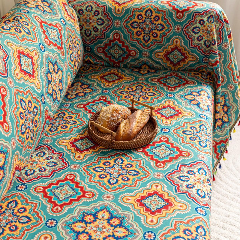 Erbnaryx Boho Couch Cover Sofa Covers Tassels Designe for Sectional Sofa Washable 1 Cushion Couch Living Room (A6, 71"x91") - Image 2