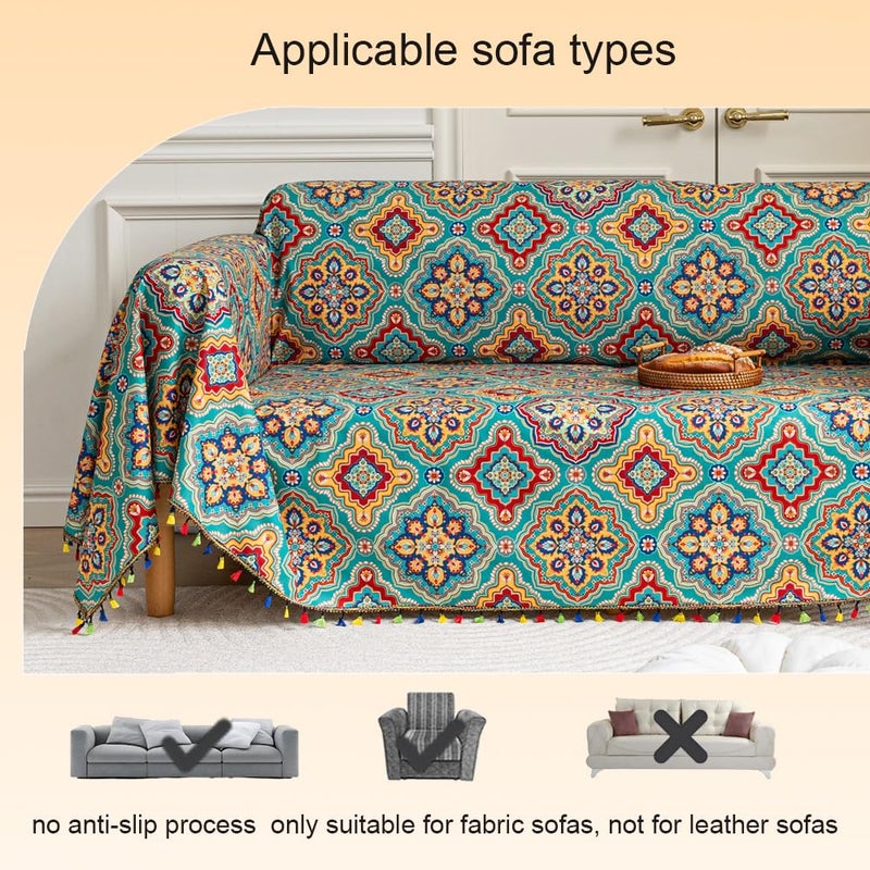 Erbnaryx Boho Couch Cover Sofa Covers Tassels Designe for Sectional Sofa Washable 1 Cushion Couch Living Room (A6, 71"x91") - Image 5