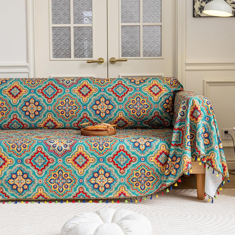 Erbnaryx Boho Couch Cover Sofa Covers Tassels Designe for Sectional Sofa Washable 1 Cushion Couch Living Room (A6, 71"x91") - Image 1