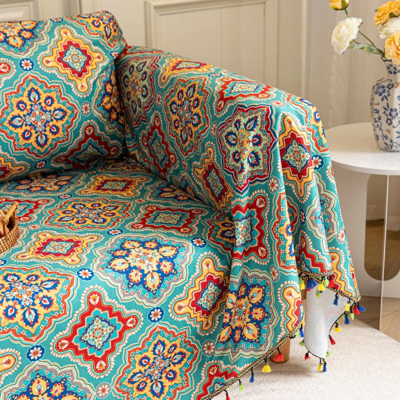 Erbnaryx Boho Couch Cover Sofa Covers Tassels Designe for Sectional Sofa Washable 1 Cushion Couch Living Room (A6, 71"x91") - Image 4