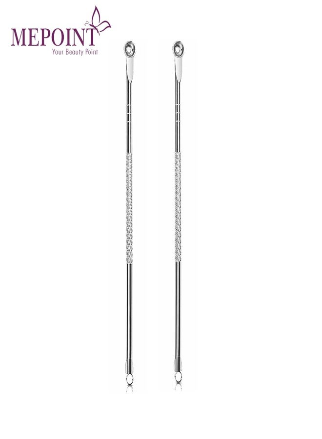 MEPOINT Blackhead Remover | Acne Treatment | Pimple Popper Professional Comedone Blemish | Zit | Whitehead Scar Extractor | Round Blackhead Pin Pointed Tool (Pack of 2) - Stainless Steel, Anti-Slip Handle - Image 2