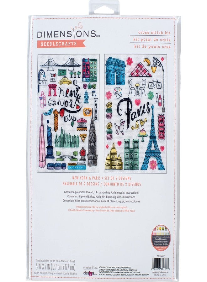 Dimensions New York and Paris Counted Cross Stitch Set, 5" x 7", 14 Cnt. White Aida - Image 1