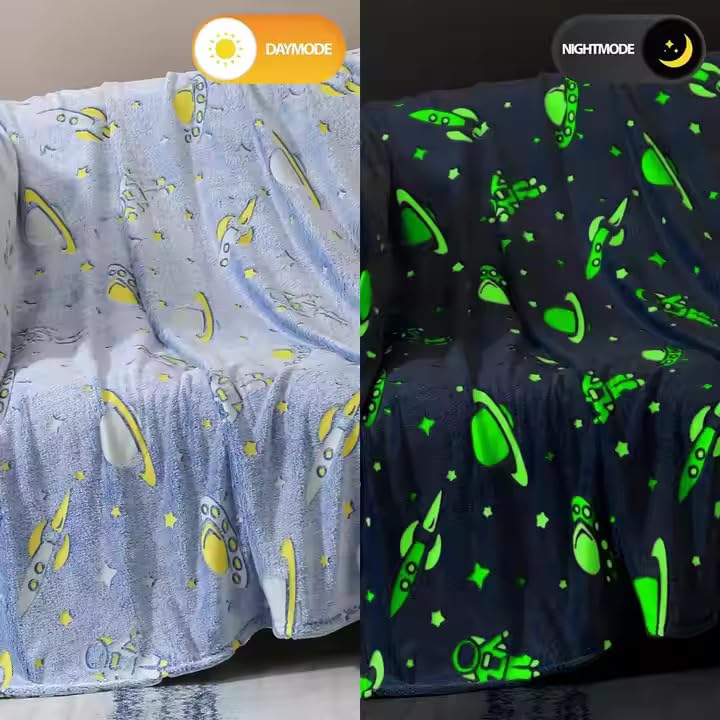 TONY STARK Big Size Glow in The Dark Blanket for Kids, 0-15 Years |200x150 Cm| Soft Flannel Fleece Throw, Cozy & Warm All-Season Radium Blanket for Boys & Girls - (UFO & Astronaut) - Image 4