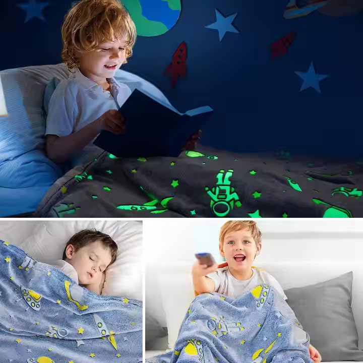 TONY STARK Big Size Glow in The Dark Blanket for Kids, 0-15 Years |200x150 Cm| Soft Flannel Fleece Throw, Cozy & Warm All-Season Radium Blanket for Boys & Girls - (UFO & Astronaut) - Image 5
